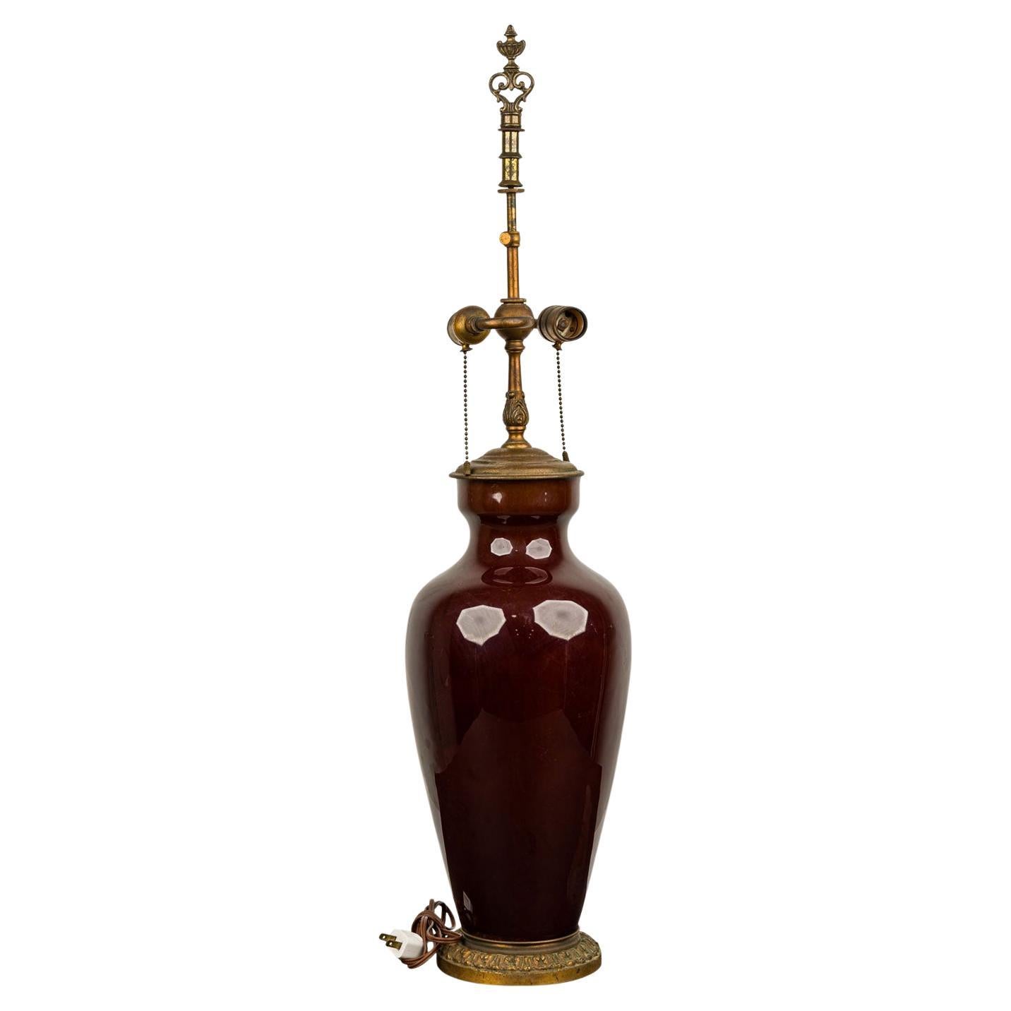 Mid-Century Modern Red Ceramic & Brass Table Lamp, USA, 20th Century