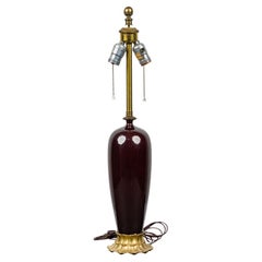 Mid-Century Modern Oxblood Glass Table Lamp, Brass Base, USA, 1950s