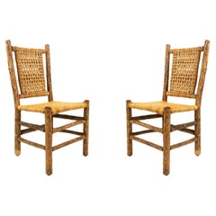 Rustic Side Chairs by Old Hickory Furniture Co., Woven Cane Seats, USA