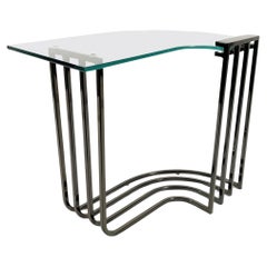Milo Baughman American Mid-Century Bronzed Chrome Glass End / Side Table