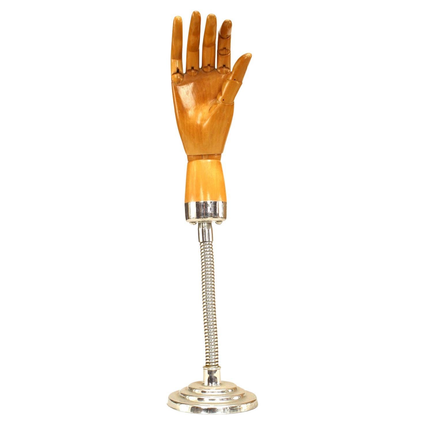 Mannequin à gants victorien anglais du XIXe siècle, en bois, sur support chromé