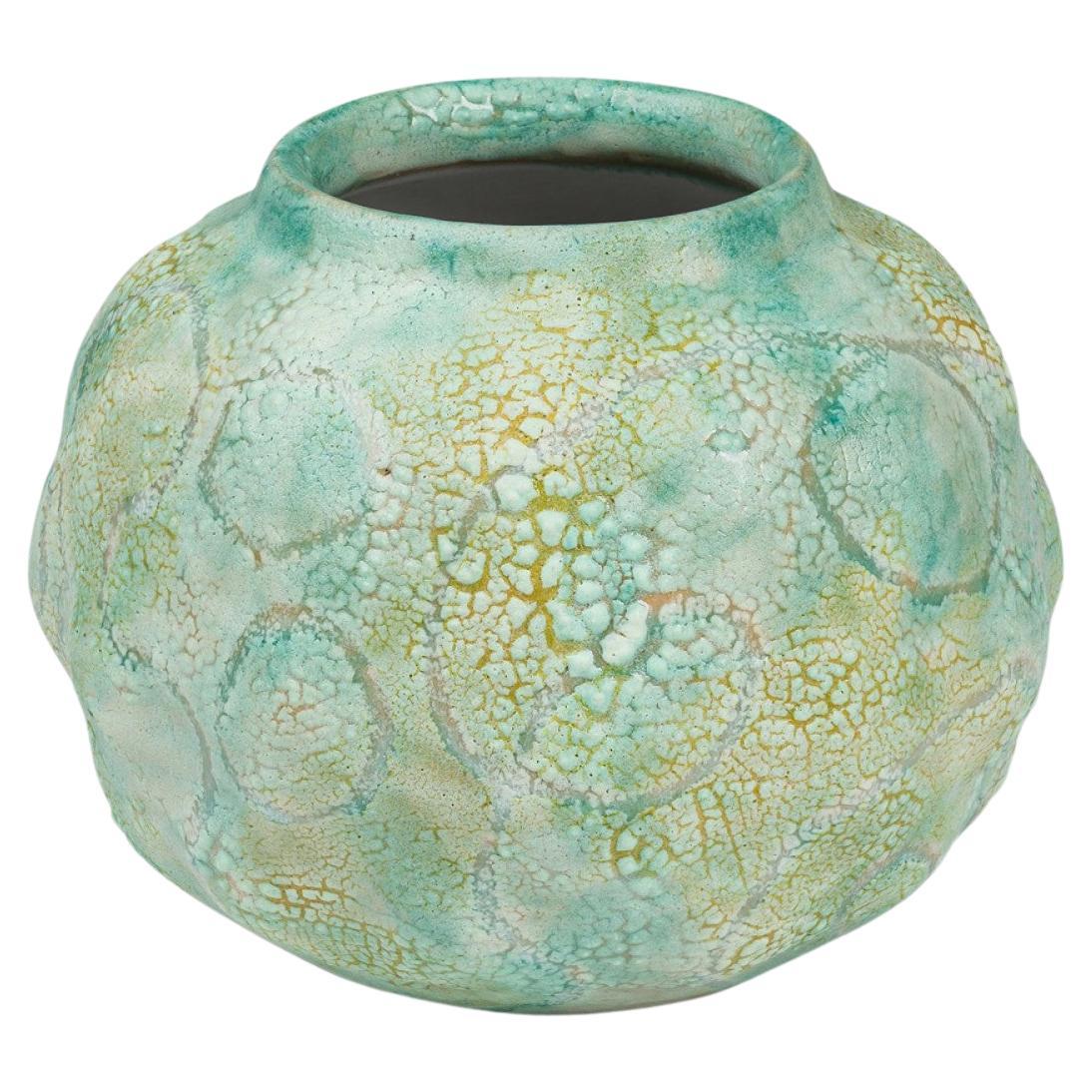 Gary DiPasquale Modern Celadon Round Ceramic Vase, USA For Sale