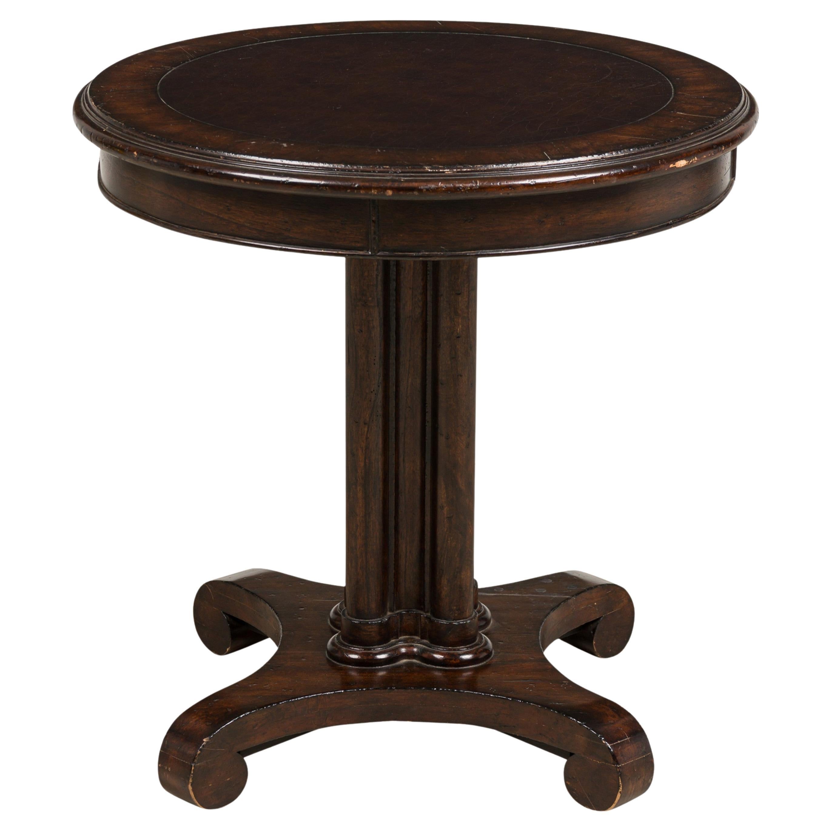 20th Century Regency Style Round Mahogany and Leather Inlay Table