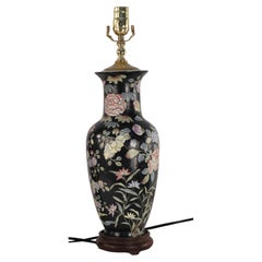 Chinese Black and Floral Motif Table Lamp