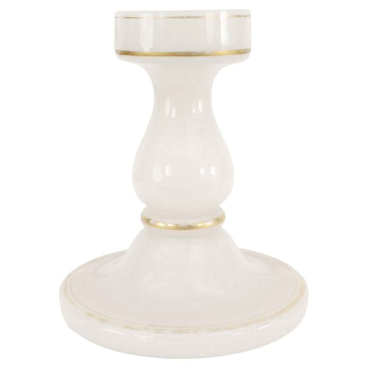 French Victorian White Opaline Candle Holder For Sale