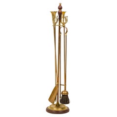 Set of English Country Style Hunting Horn Finial Brass Fire Tools