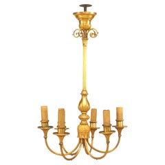 20th Century English Georgian-Style Gilt Bronze Chandelier, Six Arms