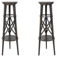 Pair of Tall Circular Regency Pedestals, Carved Wood, 20th Century