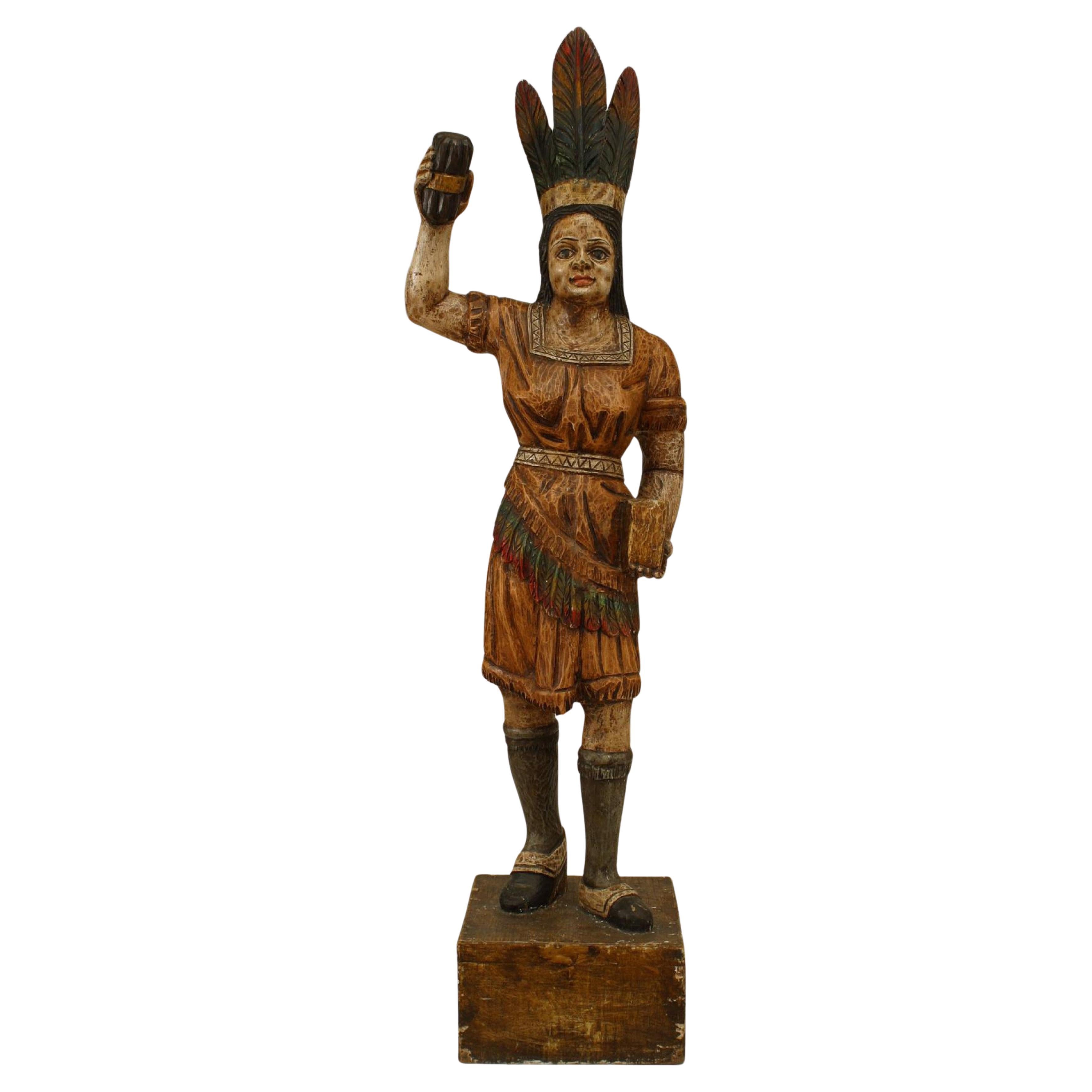 Antique 20th Century Large Painted Female Native American Figure