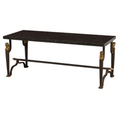 Mid-Century French Coffee Table by A. Pittalis, Wrought Iron & Marble
