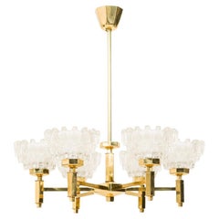 Lampadario in ottone di Hans-Agne Jakobsson con paralumi in vetro smerigliato