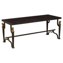 French Mid-Century (1940s) Bagues Patinated Wrought Iron & Marble Coffee Table