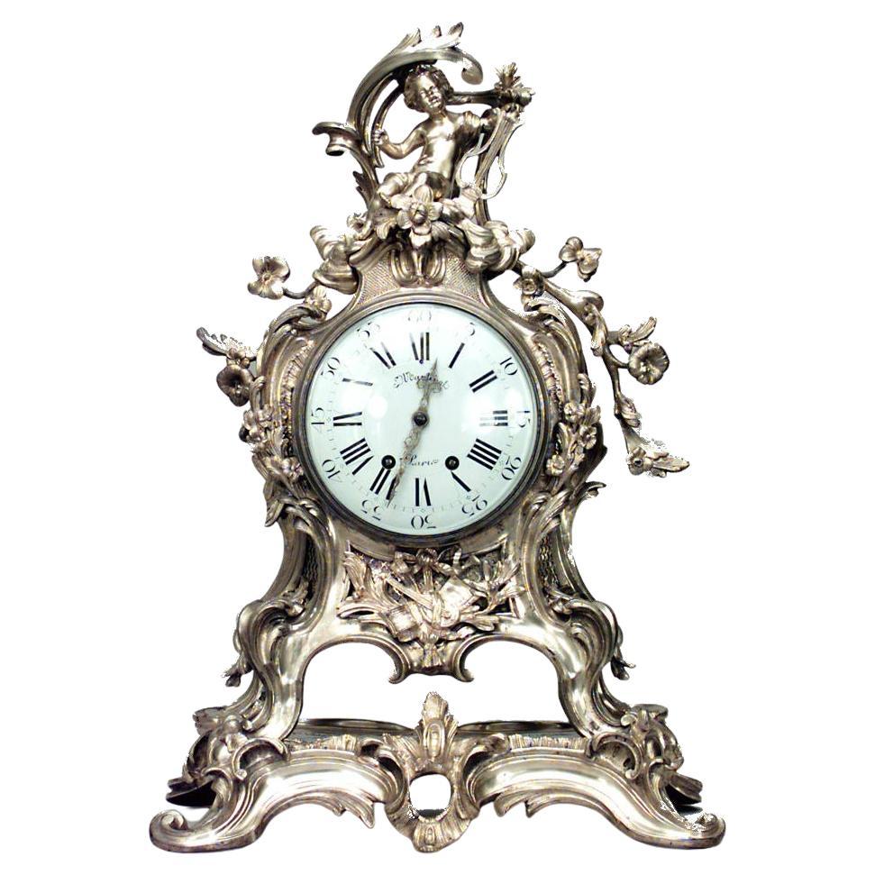 French Louis XV-Style Bronze Dore Cupid Clock, 19th Century, Paris