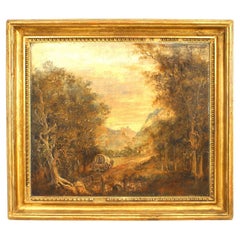 19th Century English Victorian Landscape Painting in Gilt Frame