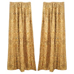 Antique Biedermeier Silk Drapes, Embroidered Urn Design, 19th Century