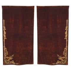 Italian Renaissance Brown Velvet Drapes with Metallic Embroidery