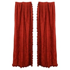 19th Century English Victorian Deep Rose Silk Damask Drapes, Pair