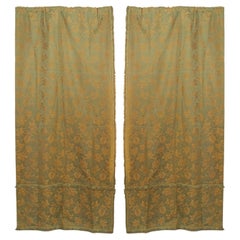 Pair of American Mission Style Green and Gold Floral Silk Drapes