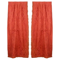 Antique Victorian Rose Colored Damask Drapes, 19th Century Pair