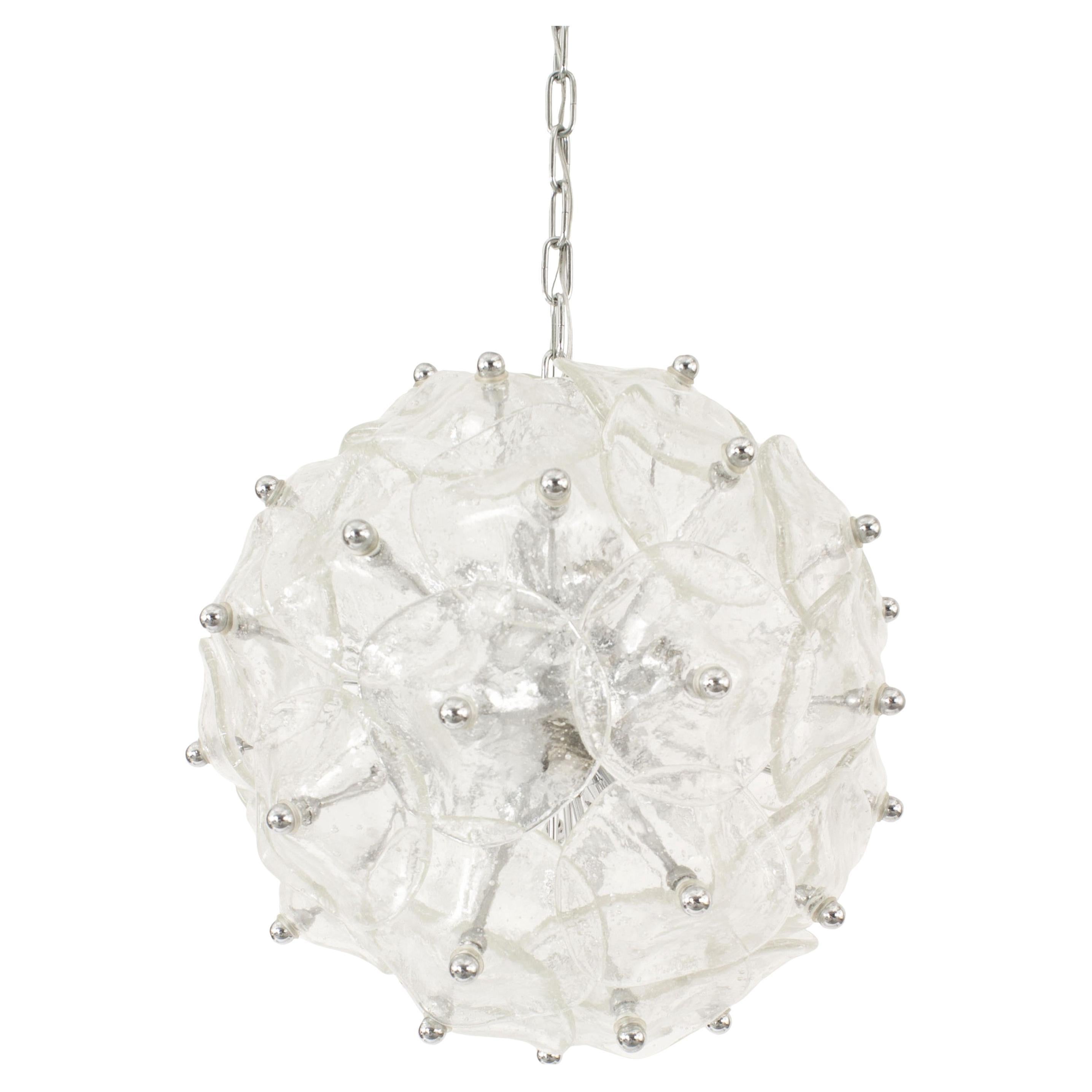 Italian Mid-Century Murano Glass Disk Chandelier, Chrome Finials, 30 For Sale
