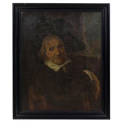 Dutch Man in Large Hat, Biedermeier Style, 19th Century Oil Painting