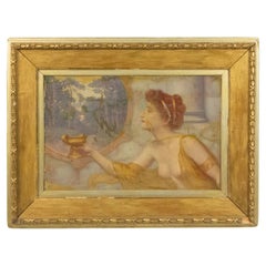 English Oil Painting of Lady with Urn, Pre-Raphaelite, 19th Century