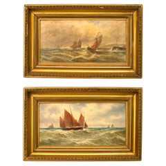 Pair of Victorian Seascape Oil Paintings, Gold Framed, 19th Century