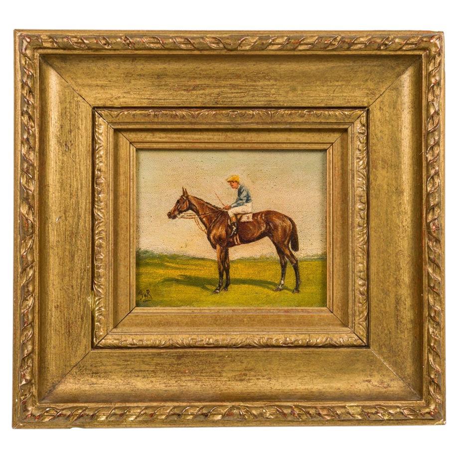 English Country Horse and Jockey Painting, Gilt Frame, 19th Century