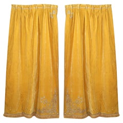 Pair of English Georgian Style Gold Velvet Fringe Lace Drapes
