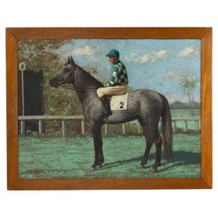 English Country Horse and Jockey Painting, Oil on Oak, 19th Century