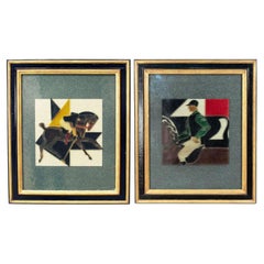 Pair of French Etched Polo Player Wall Plaques