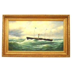 American Victorian Paddleboat Painting, Oil on Canvas, 20th Century