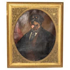 Portrait de chien de style victorien, peinture à l'huile dans un cadre doré, XIXe siècle