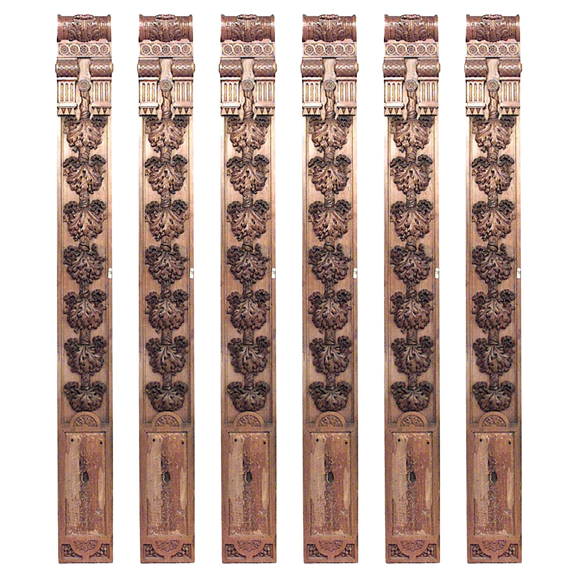 Set of 6 English Georgian Carved Mahogany Pilasters For Sale