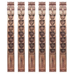 Set di 6 pilastri inglesi in mogano intagliato di epoca georgiana