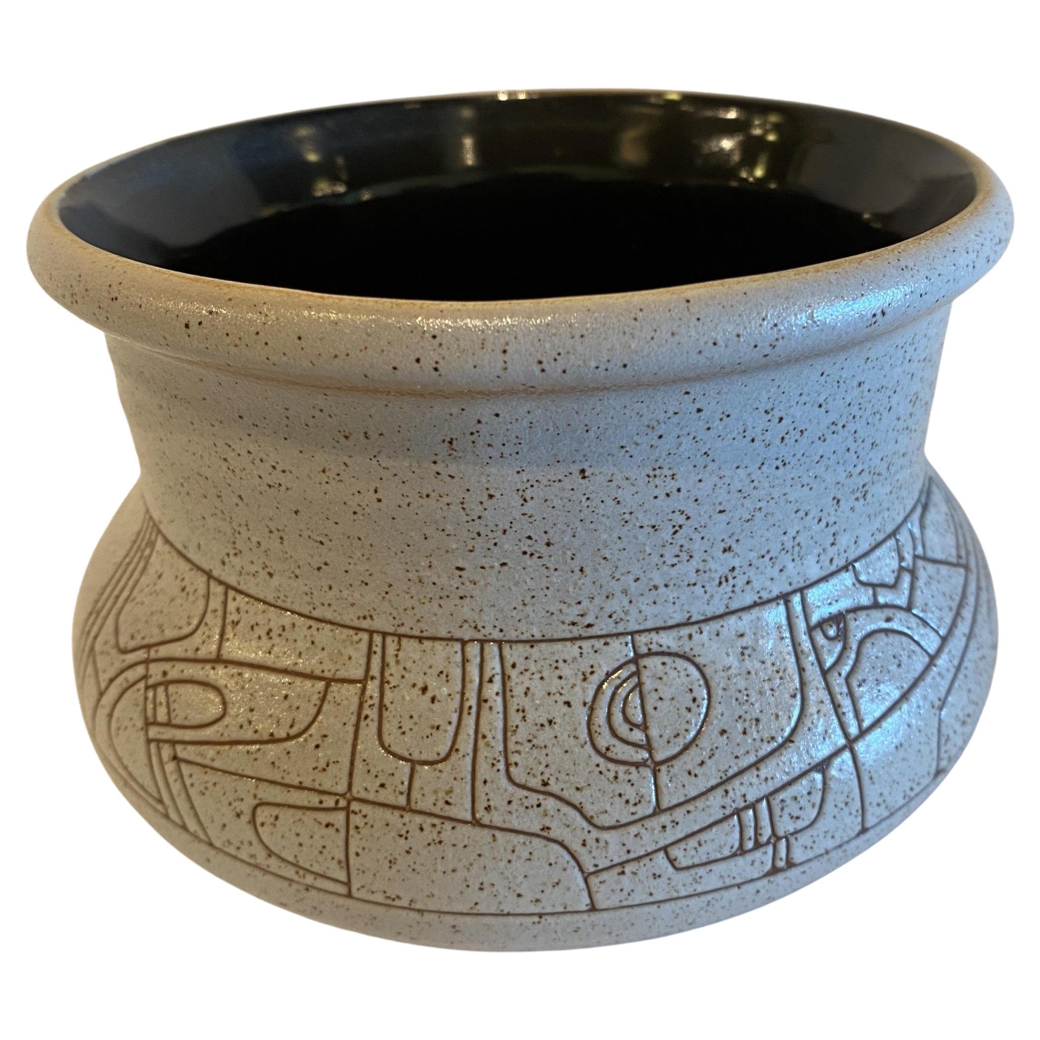 Israeli Mid-Century Lapid Sgraffito Glazed Ceramic Bowl en vente
