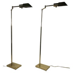 Pair of Cedric Hartman Style Mid-Century Brass Swing Arm Floor Lamps