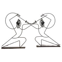 Frederick Weinberg Wire Sculpture of 2 Fencers