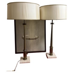 Stiffel - Lampes de table en laiton et travertin du milieu du siècle dernier