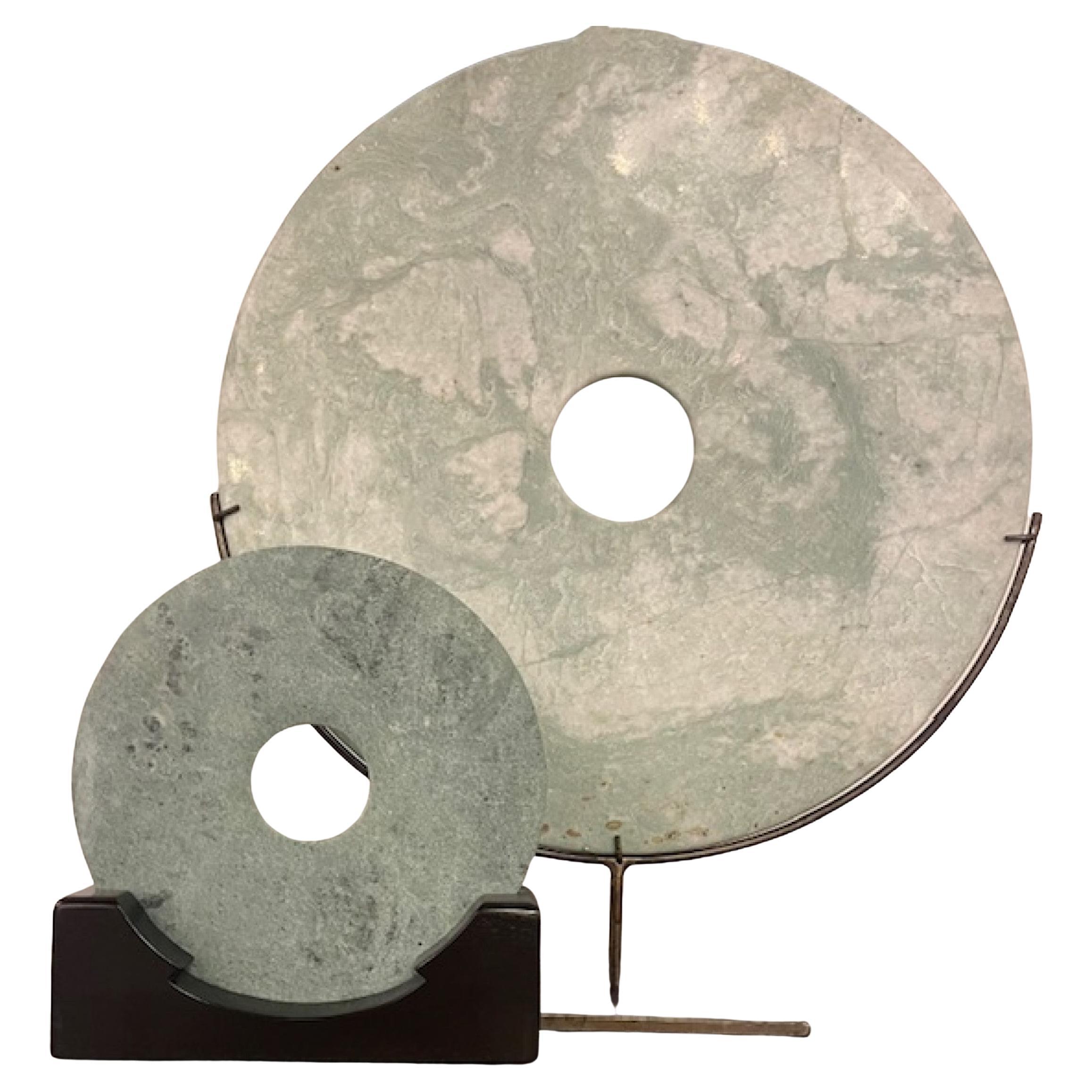 19th Century Chinese Jade Disc on Stand, Antique Decorative Sculpture For Sale