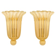 Italian Murano Gold Dusted Fluted Glass Wall Sconces