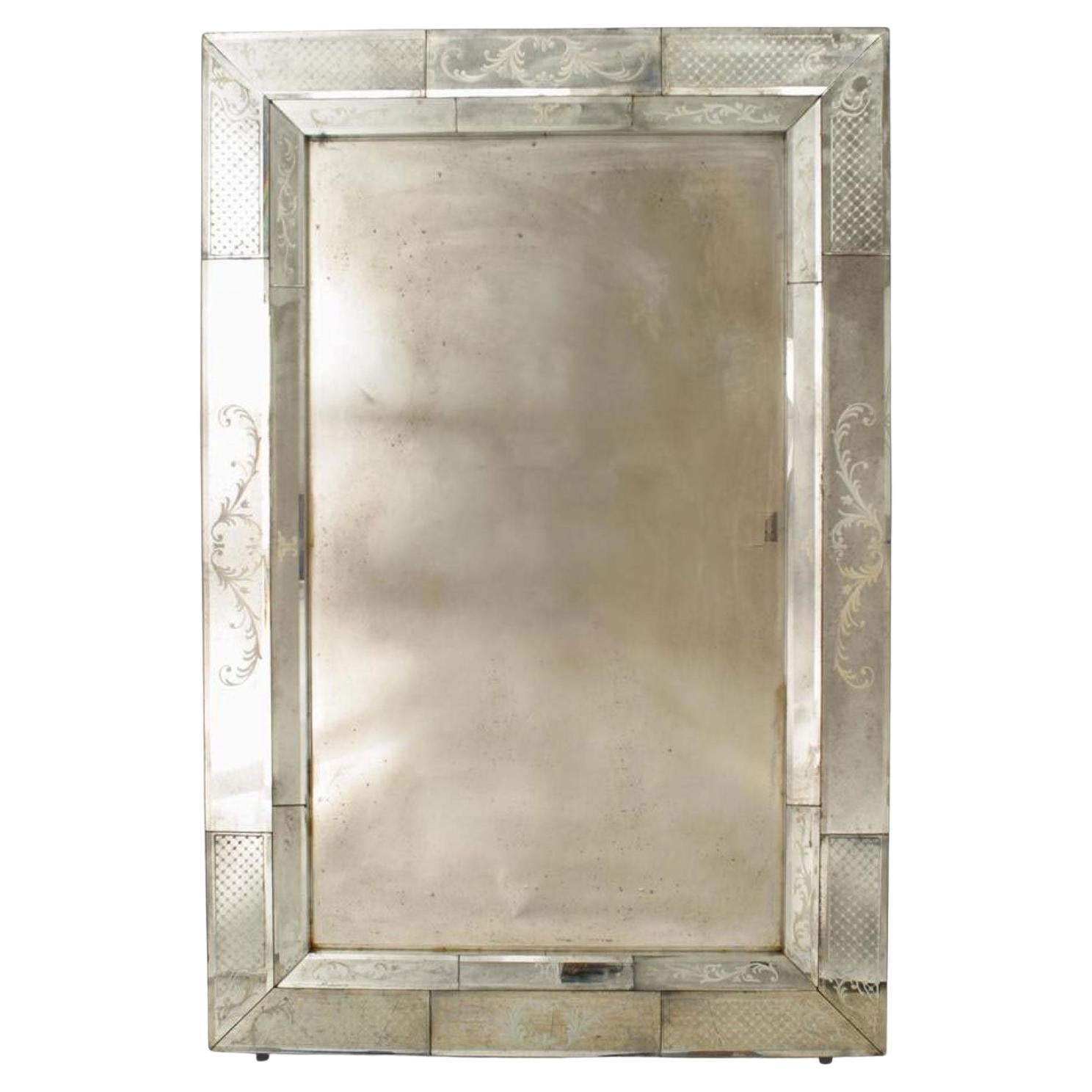 Seguso Italian Venetian Murano Etched Glass Wall Mirrors For Sale