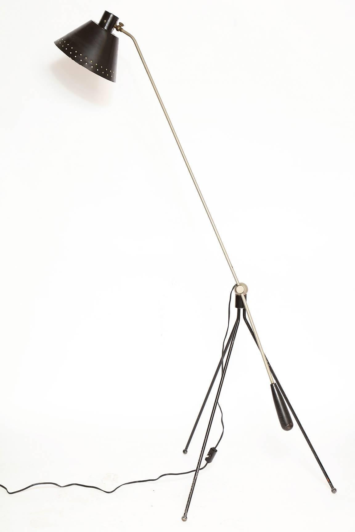 Nickel H fillekes Articulated Floor Lamp Mid Century Modern Denmark 1950's For Sale