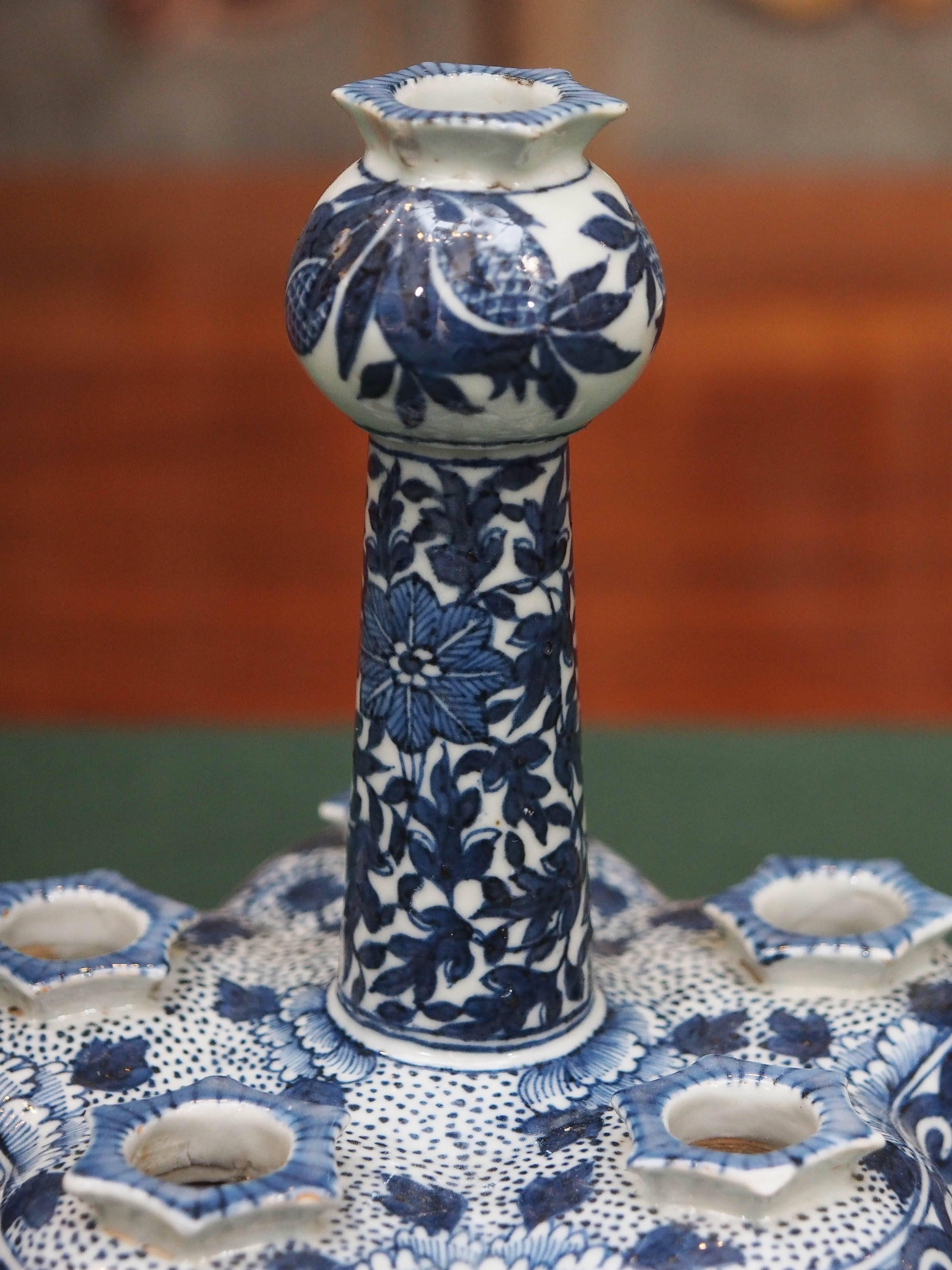Chinese blue and white tulipiere with floral motif.