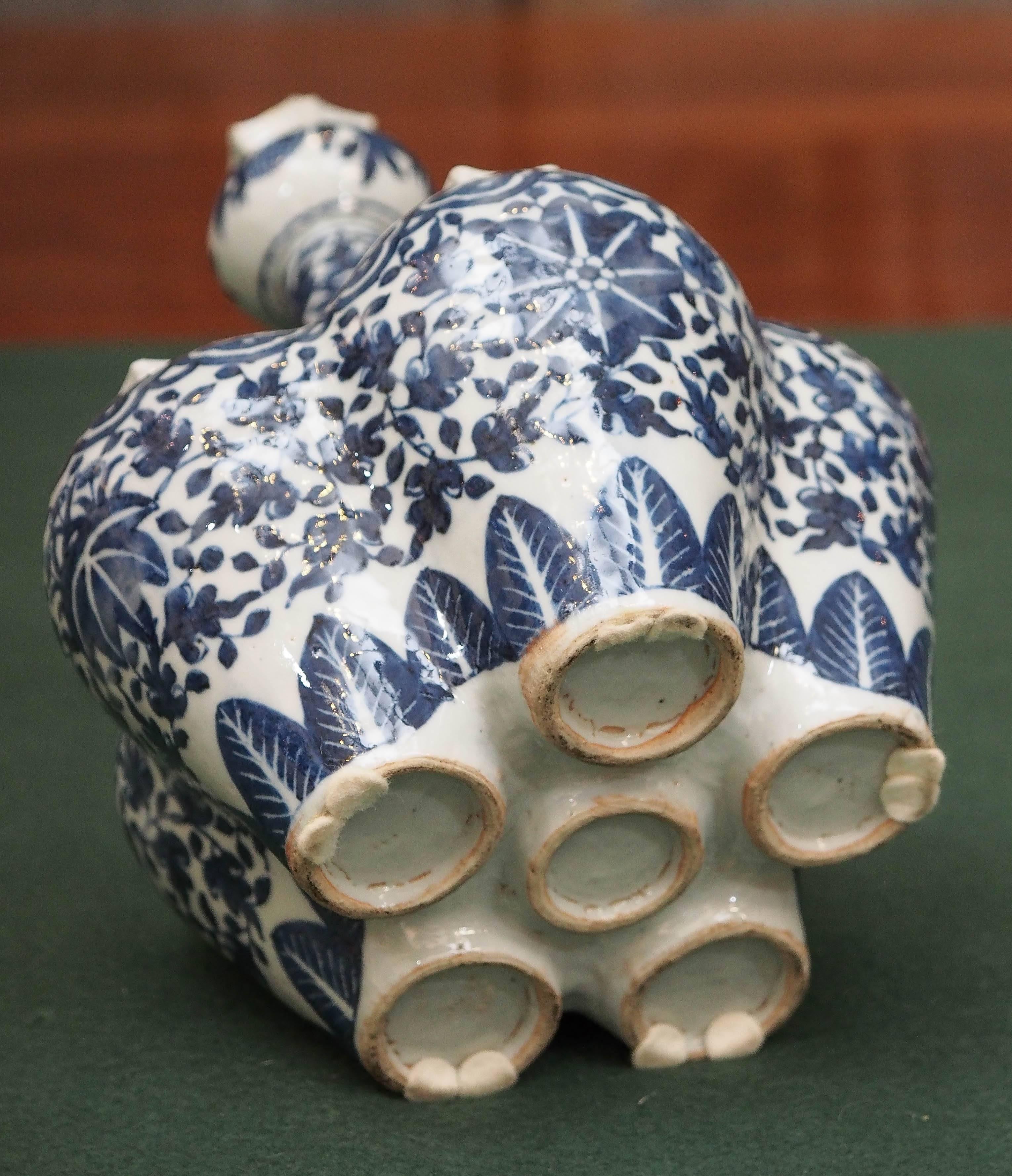 19th Century Chinese Blue and White Tulipiere with Floral Motif
