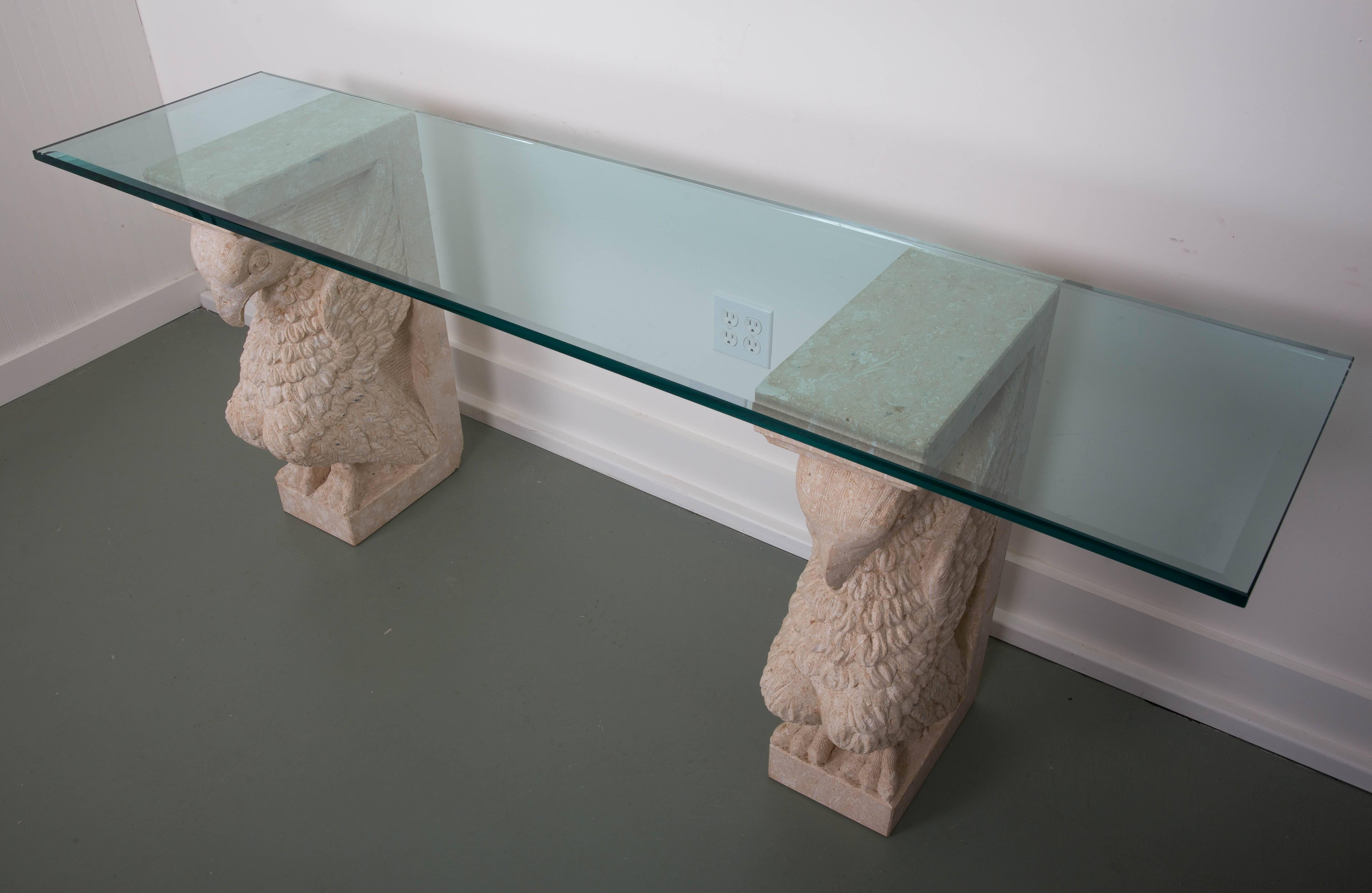 Griffon Double Base Console Table with Beveled Glass Top 2