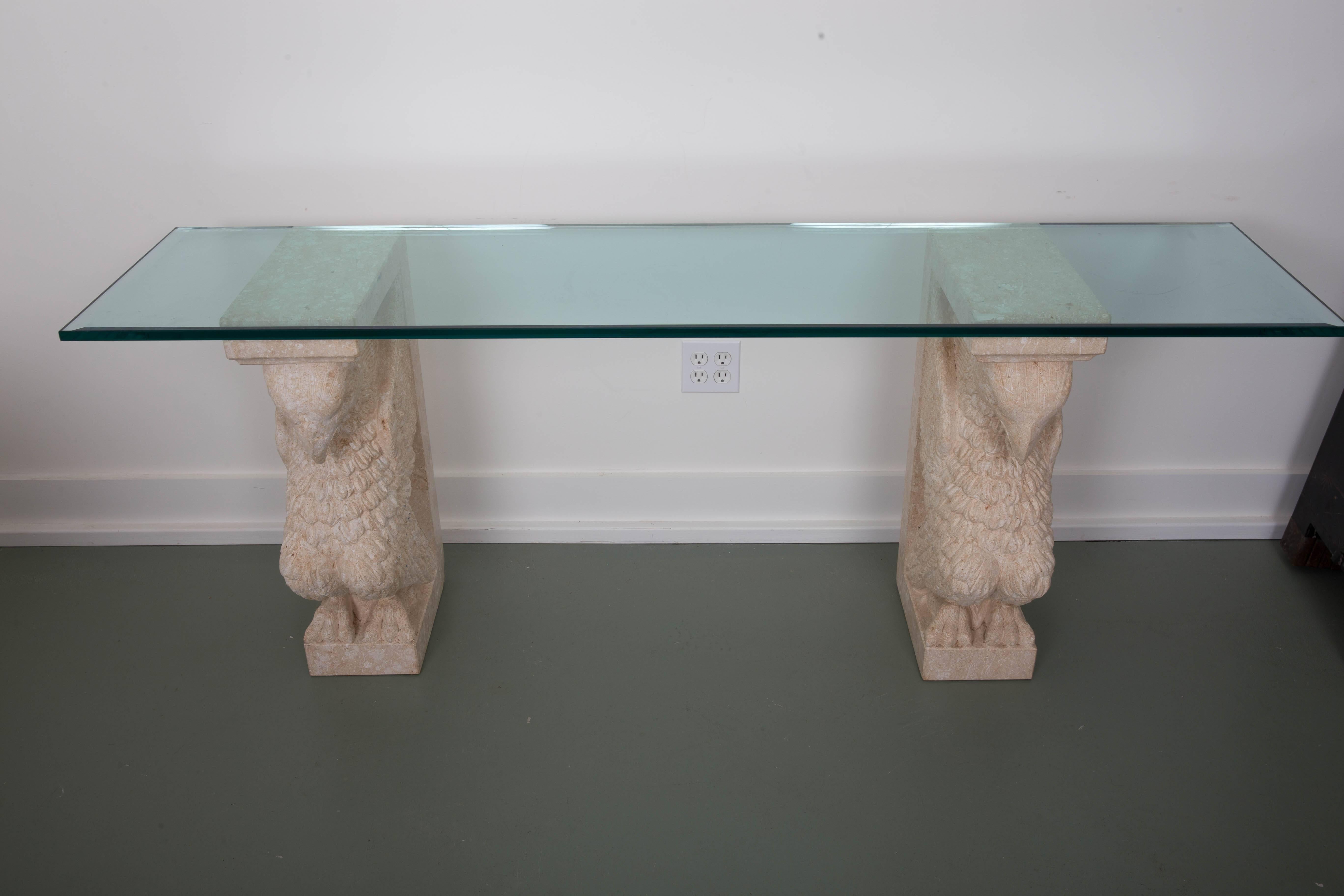 Griffon Double Base Console Table with Beveled Glass Top 4