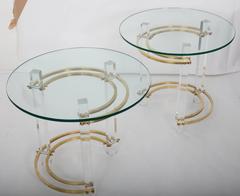 Pair of Charles Hollis Jones Brass & Lucite End Tables