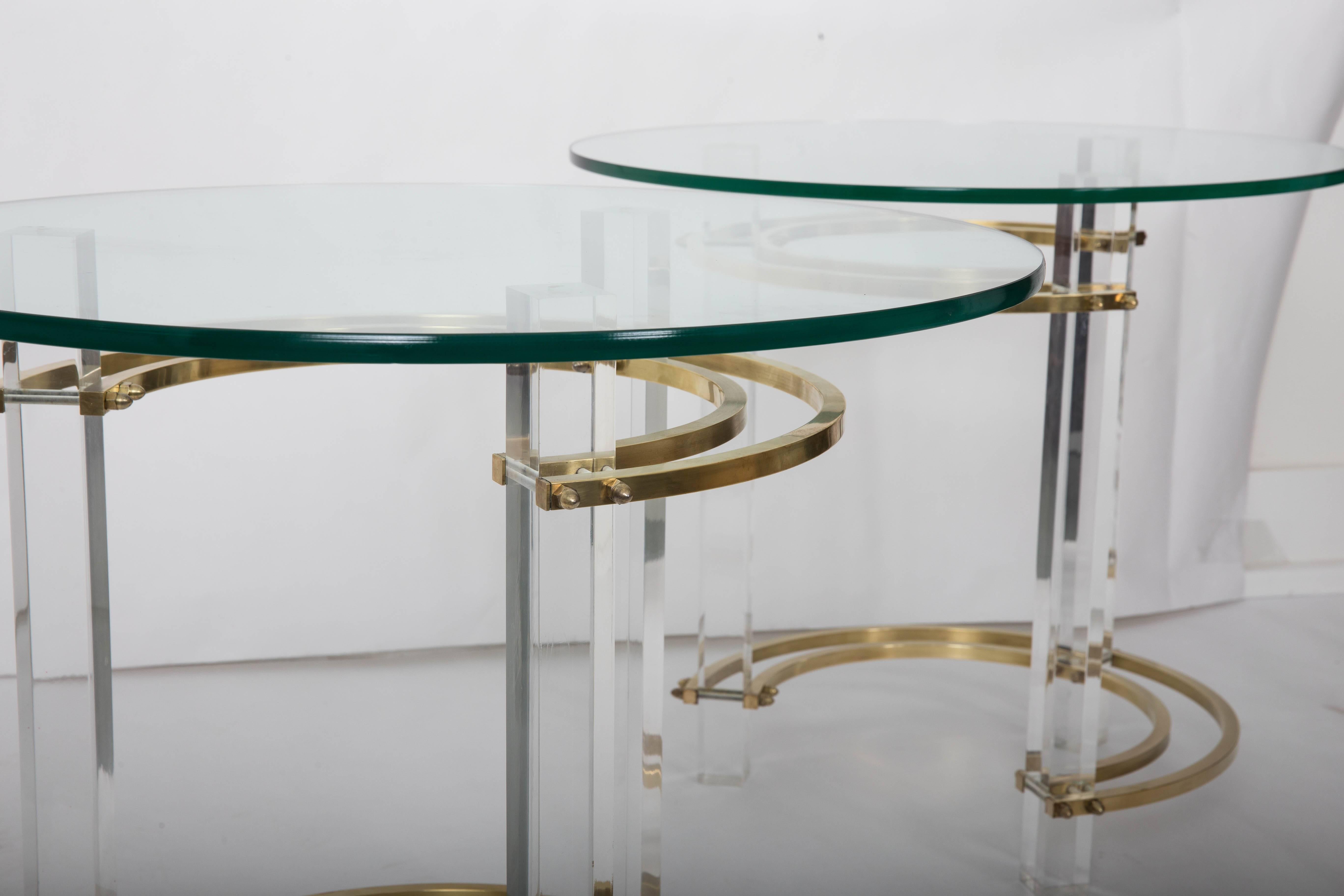 Mid-Century Modern Pair of Charles Hollis Jones Brass & Lucite End Tables  For Sale