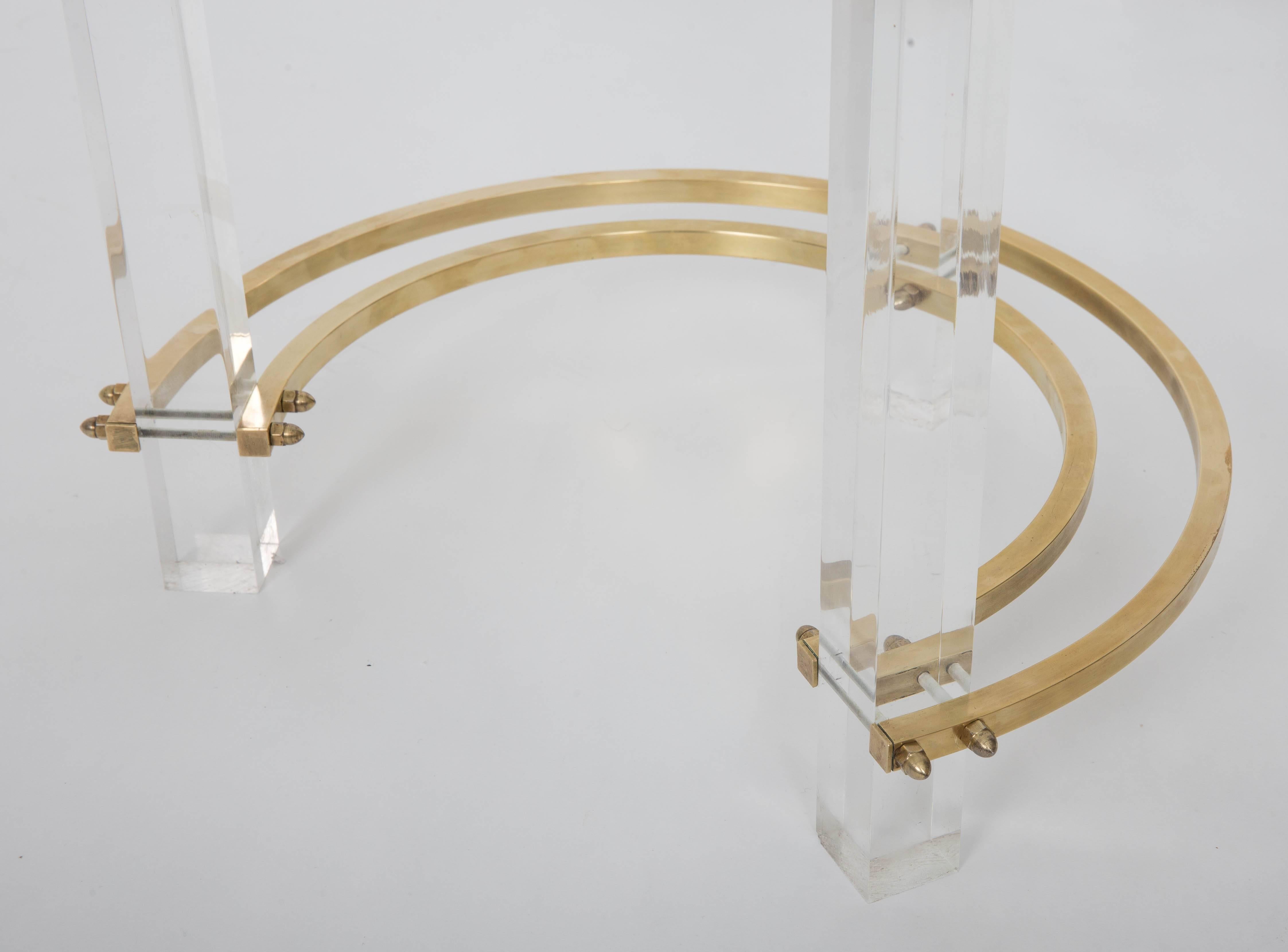 Pair of Charles Hollis Jones Brass & Lucite End Tables  For Sale 1